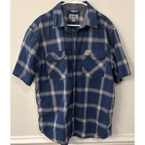 Carhartt Mens XL Short Sleeve Blue Plaid Shirt Relaxed‎ Fit